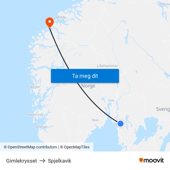 Gimlekrysset to Spjelkavik map