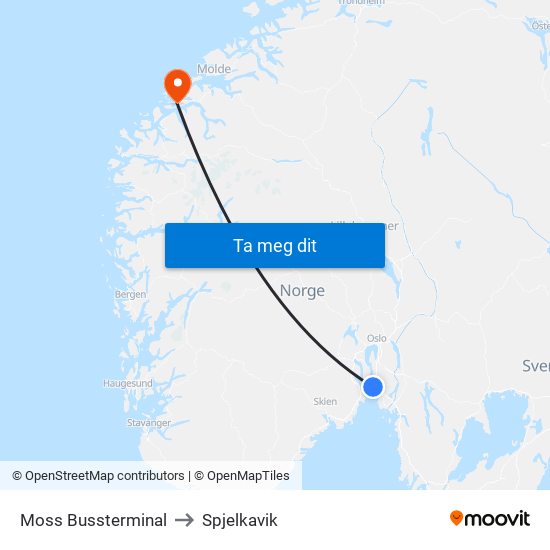 Moss Bussterminal to Spjelkavik map