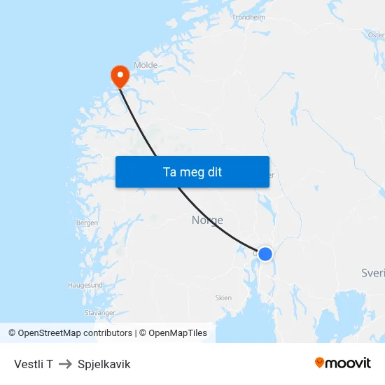 Vestli T to Spjelkavik map