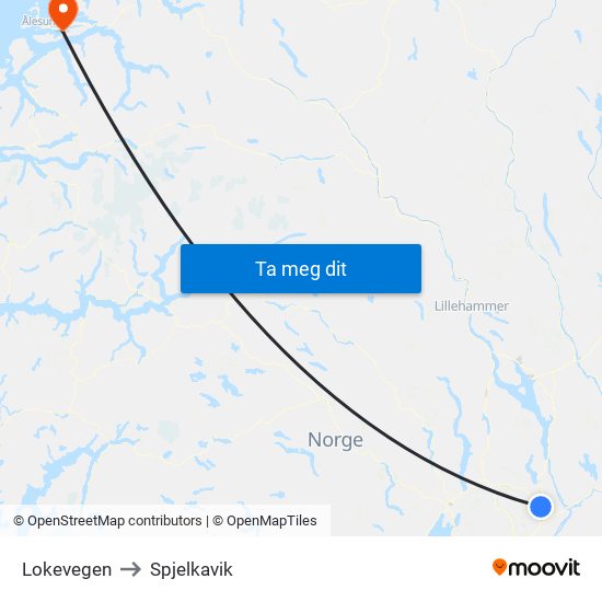 Lokevegen to Spjelkavik map