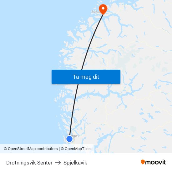 Drotningsvik Senter to Spjelkavik map
