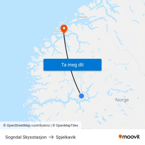 Sogndal Skysstasjon to Spjelkavik map