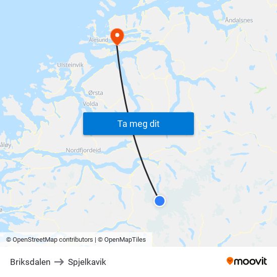 Briksdalen to Spjelkavik map