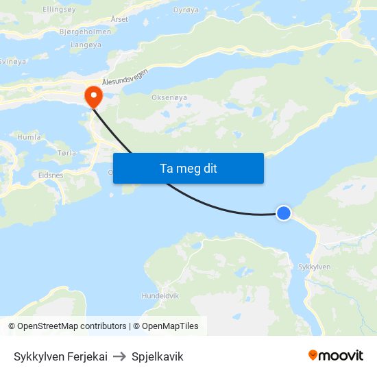 Sykkylven Ferjekai to Spjelkavik map