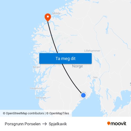 Porsgrunn Porselen to Spjelkavik map