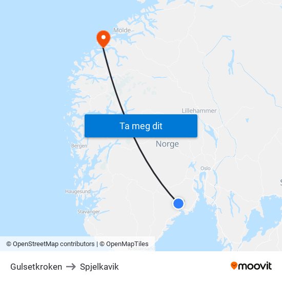 Gulsetkroken to Spjelkavik map