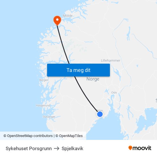 Sykehuset Porsgrunn to Spjelkavik map