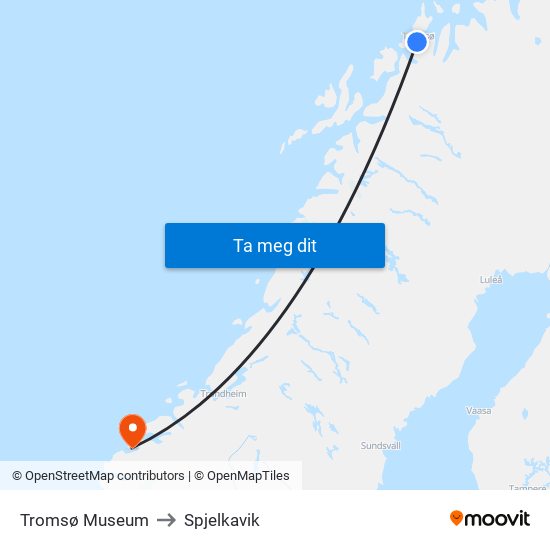 Tromsø Museum to Spjelkavik map