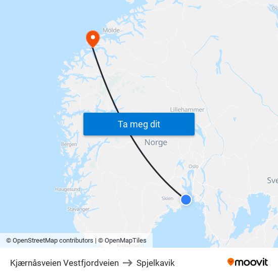 Kjærnåsveien Vestfjordveien to Spjelkavik map