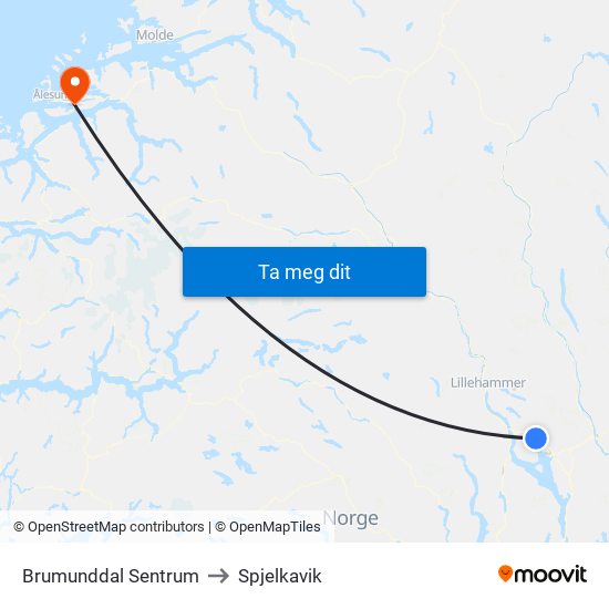 Brumunddal Sentrum to Spjelkavik map