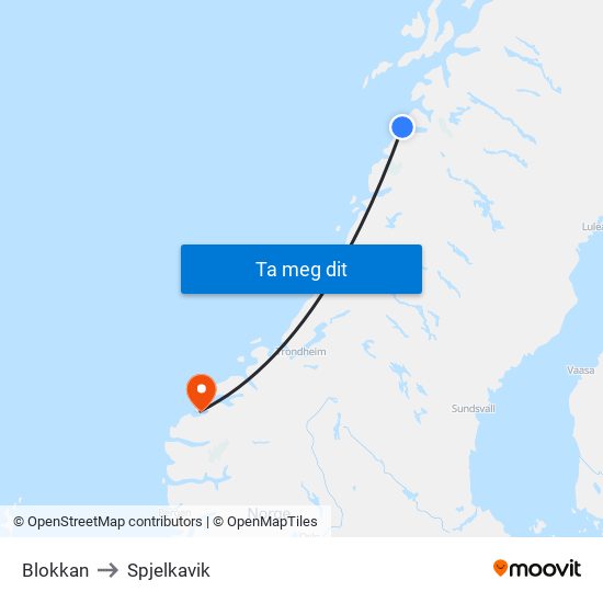 Blokkan to Spjelkavik map