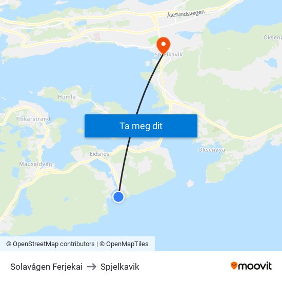 Solavågen Ferjekai to Spjelkavik map