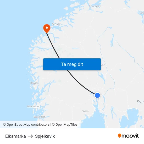Eiksmarka to Spjelkavik map