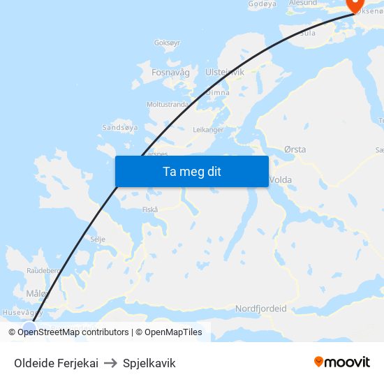 Oldeide Ferjekai to Spjelkavik map