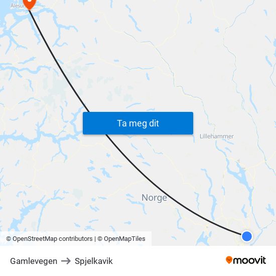Gamlevegen to Spjelkavik map