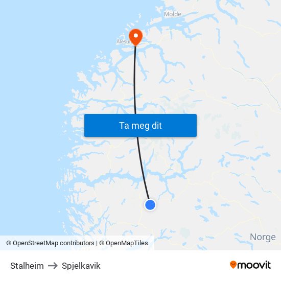 Stalheim to Spjelkavik map