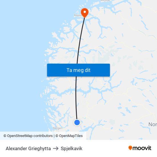 Alexander Grieghytta to Spjelkavik map