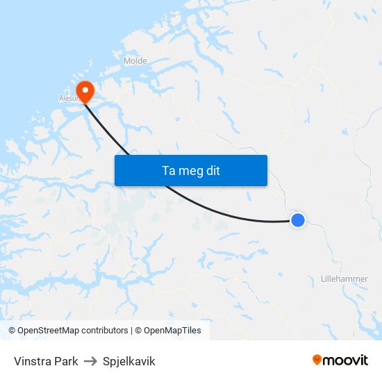 Vinstra Park to Spjelkavik map