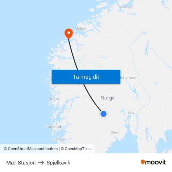 Mæl Stasjon to Spjelkavik map