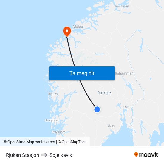 Rjukan Stasjon to Spjelkavik map