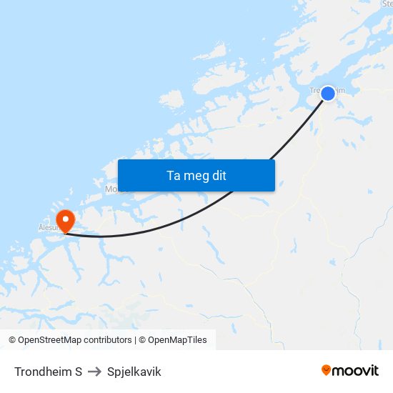 Trondheim S to Spjelkavik map