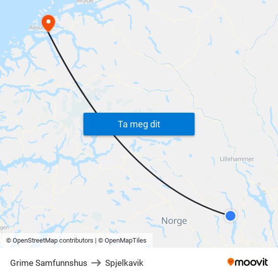 Grime Samfunnshus to Spjelkavik map