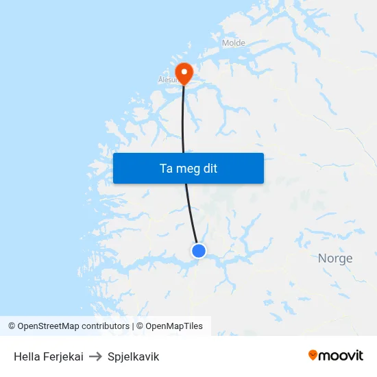 Hella Ferjekai to Spjelkavik map