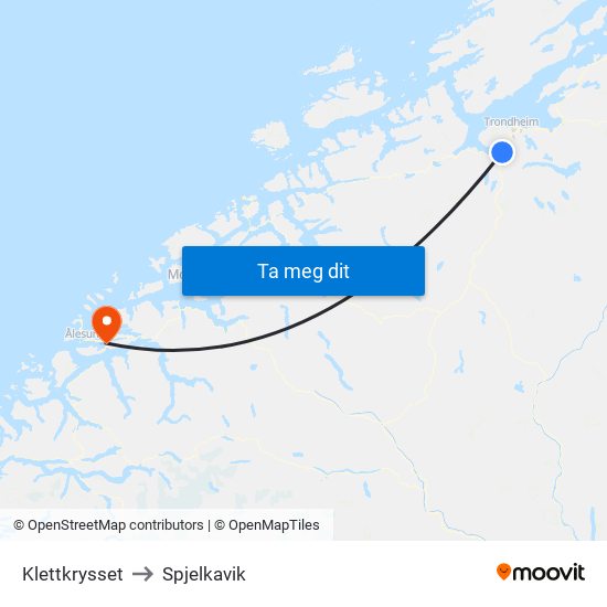 Klettkrysset to Spjelkavik map