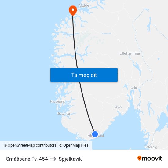 Smååsane Fv. 454 to Spjelkavik map
