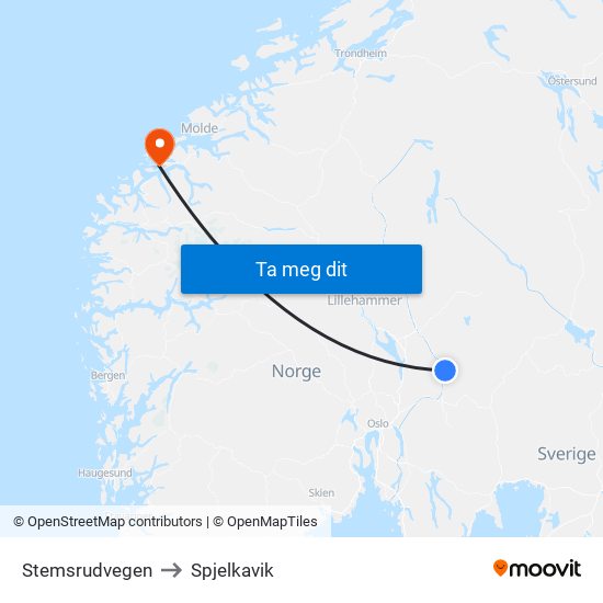 Stemsrudvegen to Spjelkavik map