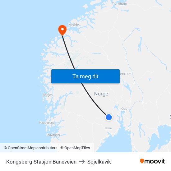 Kongsberg Stasjon Baneveien to Spjelkavik map
