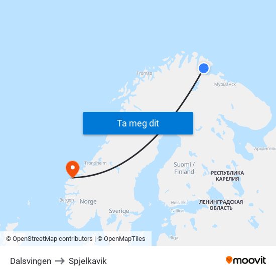 Dalsvingen to Spjelkavik map