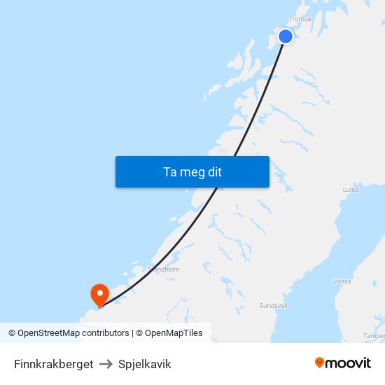 Finnkrakberget to Spjelkavik map