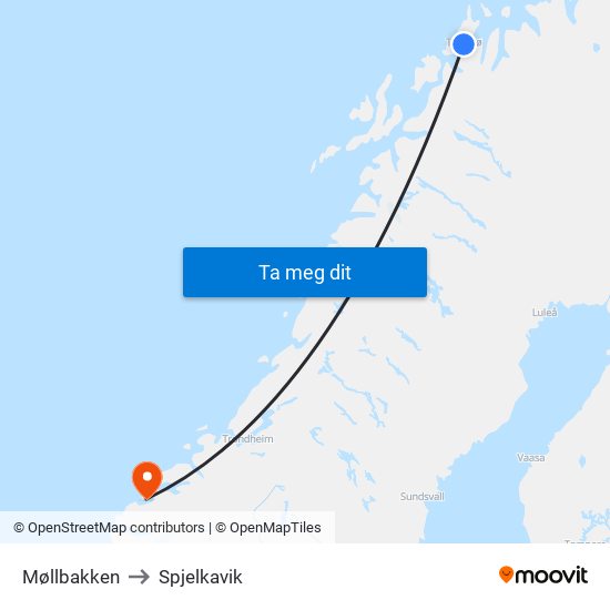 Møllbakken to Spjelkavik map