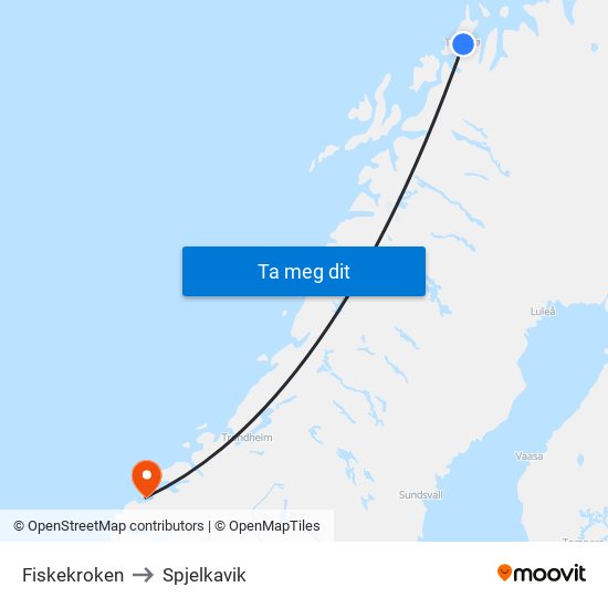 Fiskekroken to Spjelkavik map
