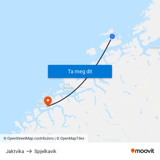 Jaktvika to Spjelkavik map