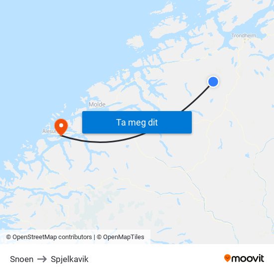 Snoen to Spjelkavik map
