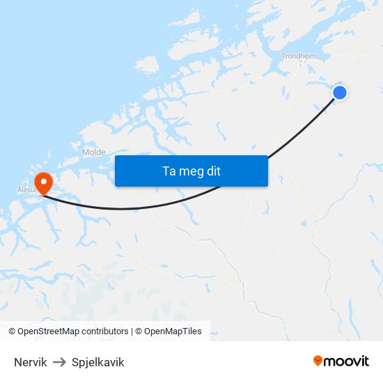 Nervik to Spjelkavik map