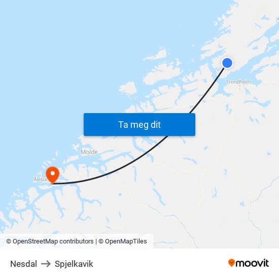 Nesdal to Spjelkavik map