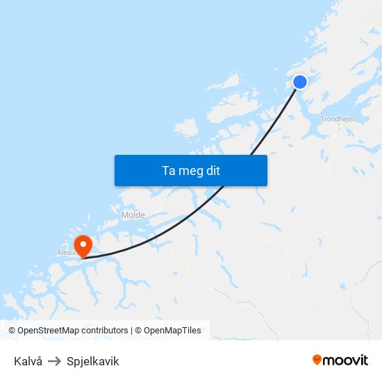 Kalvå to Spjelkavik map