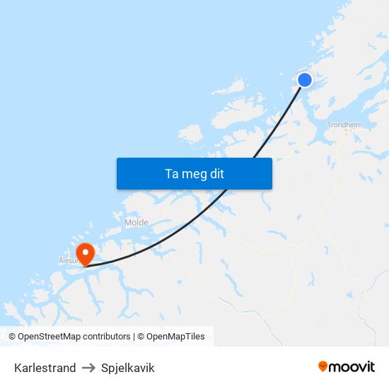 Karlestrand to Spjelkavik map