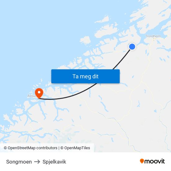 Songmoen to Spjelkavik map