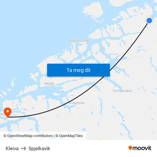 Kleiva to Spjelkavik map