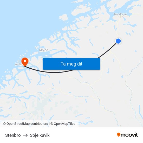 Stenbro to Spjelkavik map