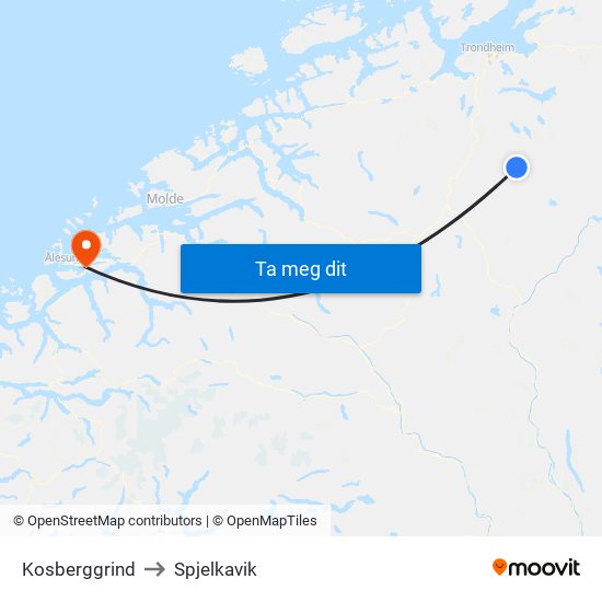 Kosberggrind to Spjelkavik map