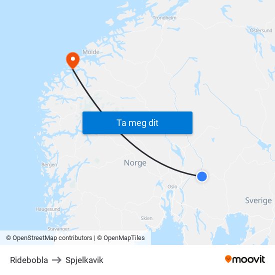 Ridebobla to Spjelkavik map