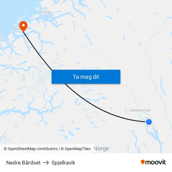 Nedre Bårdset to Spjelkavik map