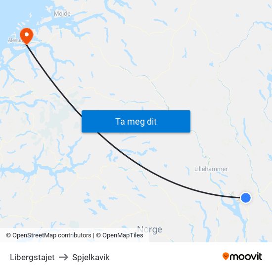 Libergstajet to Spjelkavik map