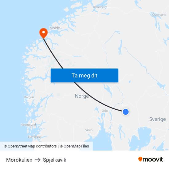Morokulien to Spjelkavik map