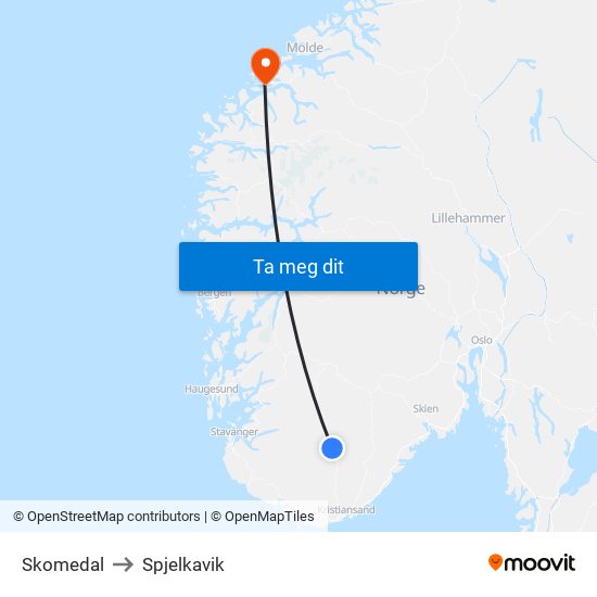 Skomedal to Spjelkavik map